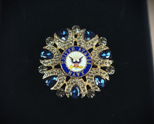 Load image into Gallery viewer, United States Navy Gold Blue Crystal Brooch
