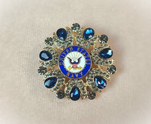 Load image into Gallery viewer, United States Navy Gold Blue Crystal Brooch
