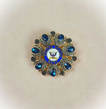 Load image into Gallery viewer, United States Navy Gold Blue Crystal Brooch

